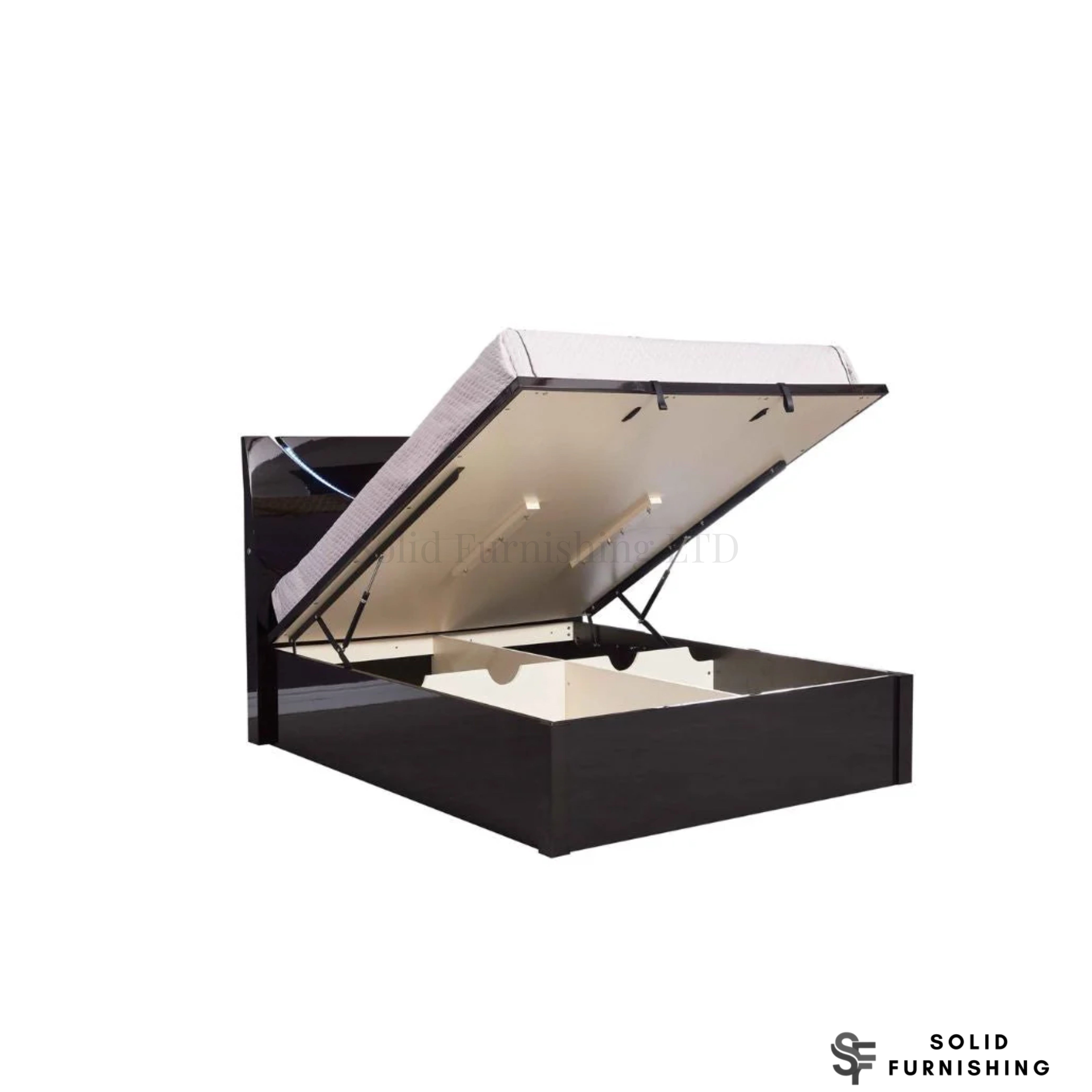 Half Moon High Gloss Ottoman Storage Bed with LED Lights – Double & King Size