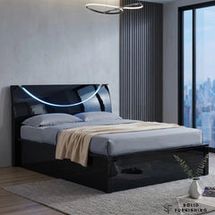 Half Moon High Gloss Ottoman Storage Bed with LED Lights – Double & King Size