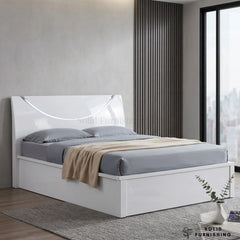 Half Moon High Gloss Ottoman Storage Bed with LED Lights – Double & King Size