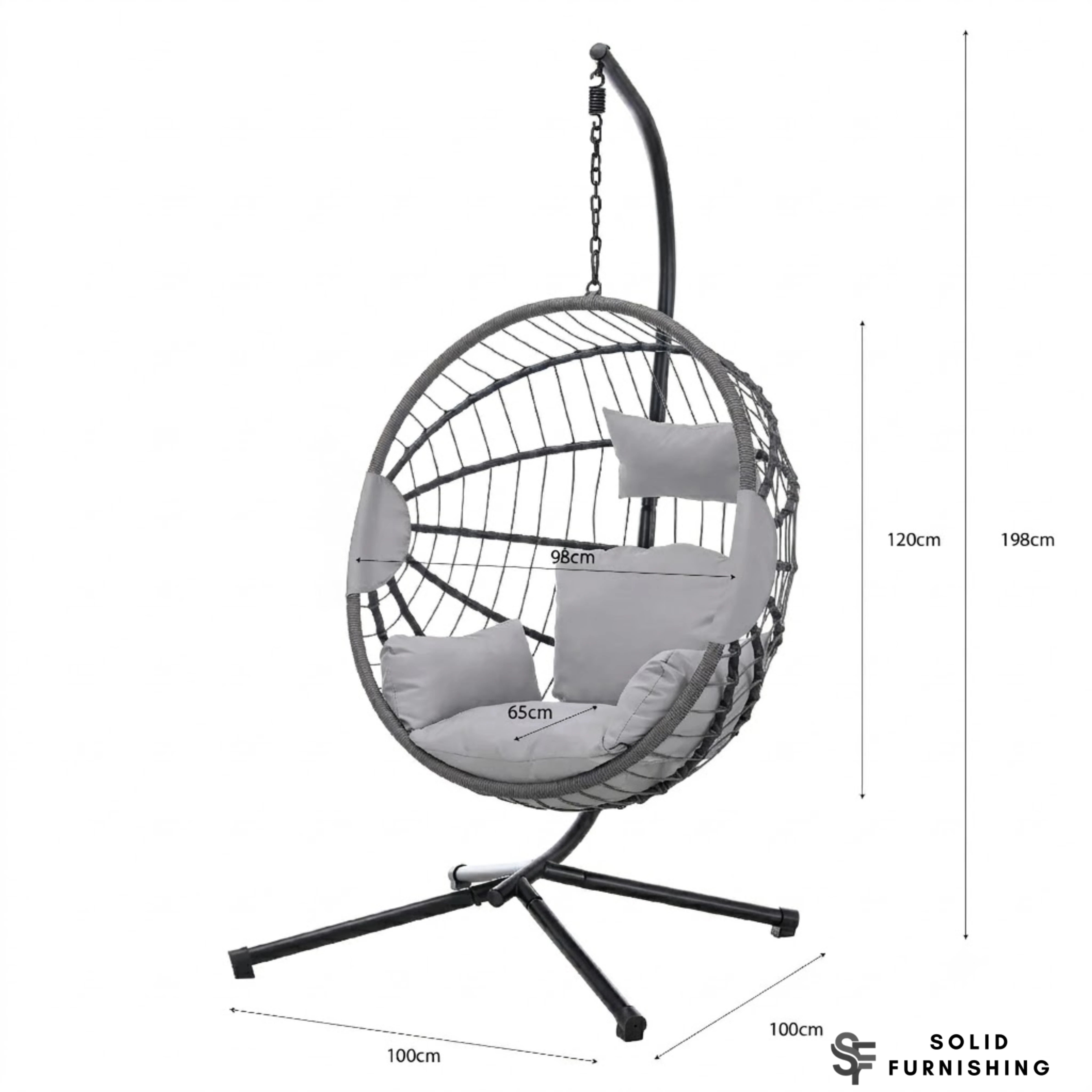 Hanging Egg Chair with Foldable Design – Light Grey PE Rattan Garden Chair