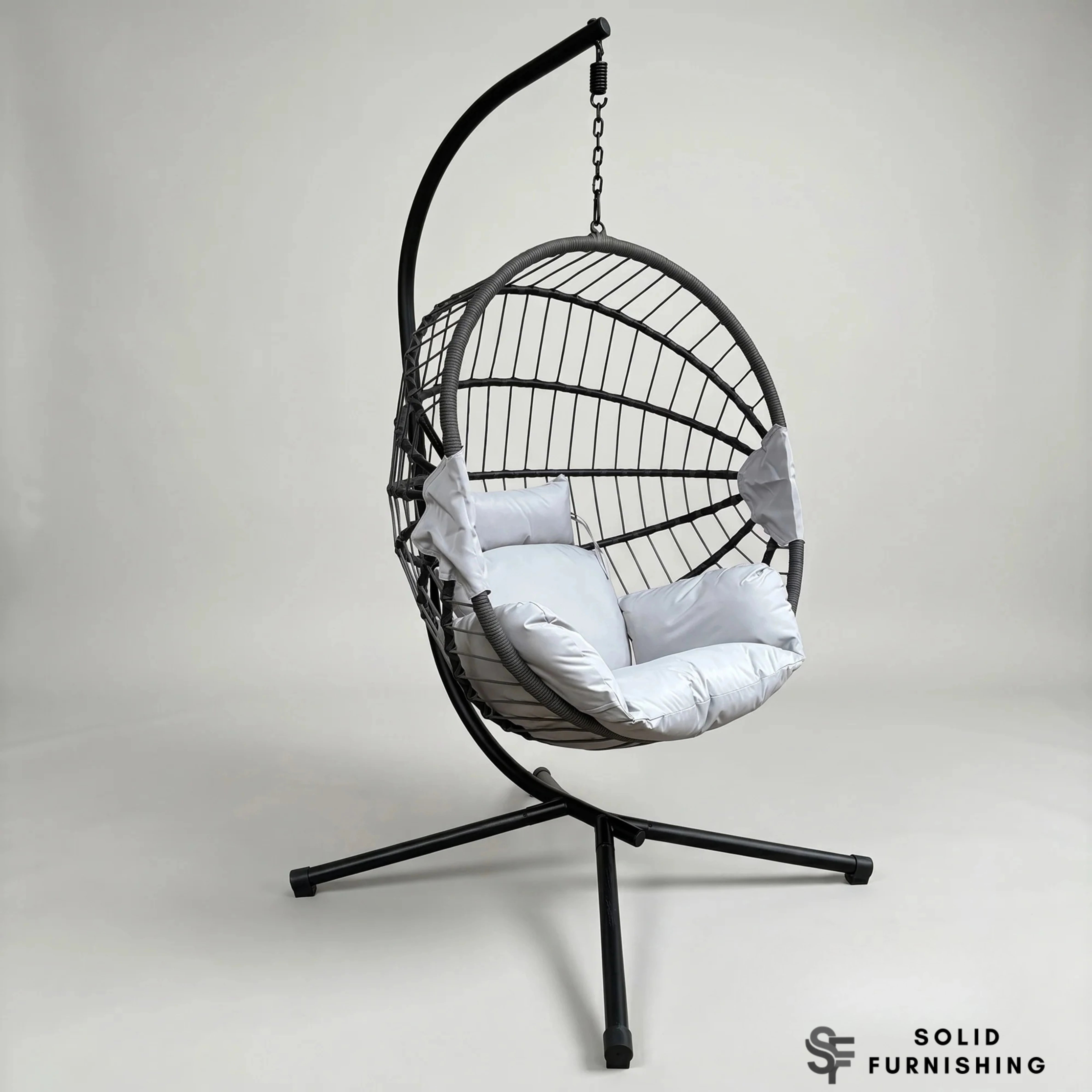 Hanging Egg Chair with Foldable Design – Light Grey PE Rattan Garden Chair