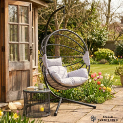 Hanging Egg Chair with Foldable Design – Light Grey PE Rattan Garden Chair