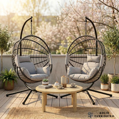 Hanging Egg Chair with Foldable Design – Light Grey PE Rattan Garden Chair