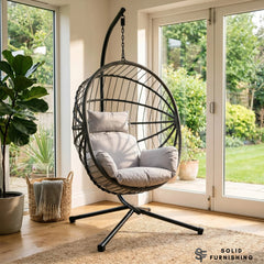 Hanging Egg Chair with Foldable Design – Light Grey PE Rattan Garden Chair