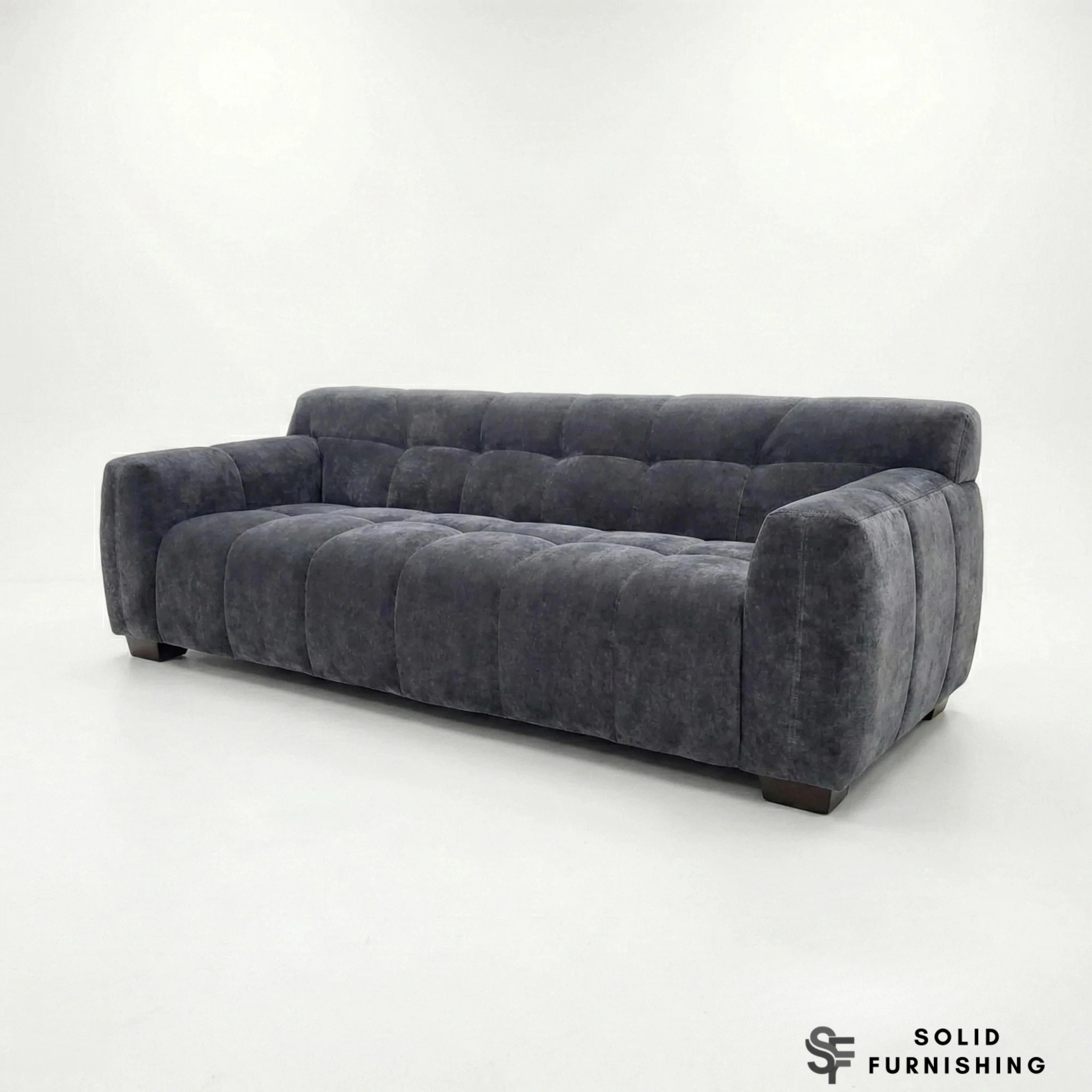 Harlem Sofa Set – Steel Grey Mermaid Velvet 3 Seater, 2 Seater, Armchair & Stool