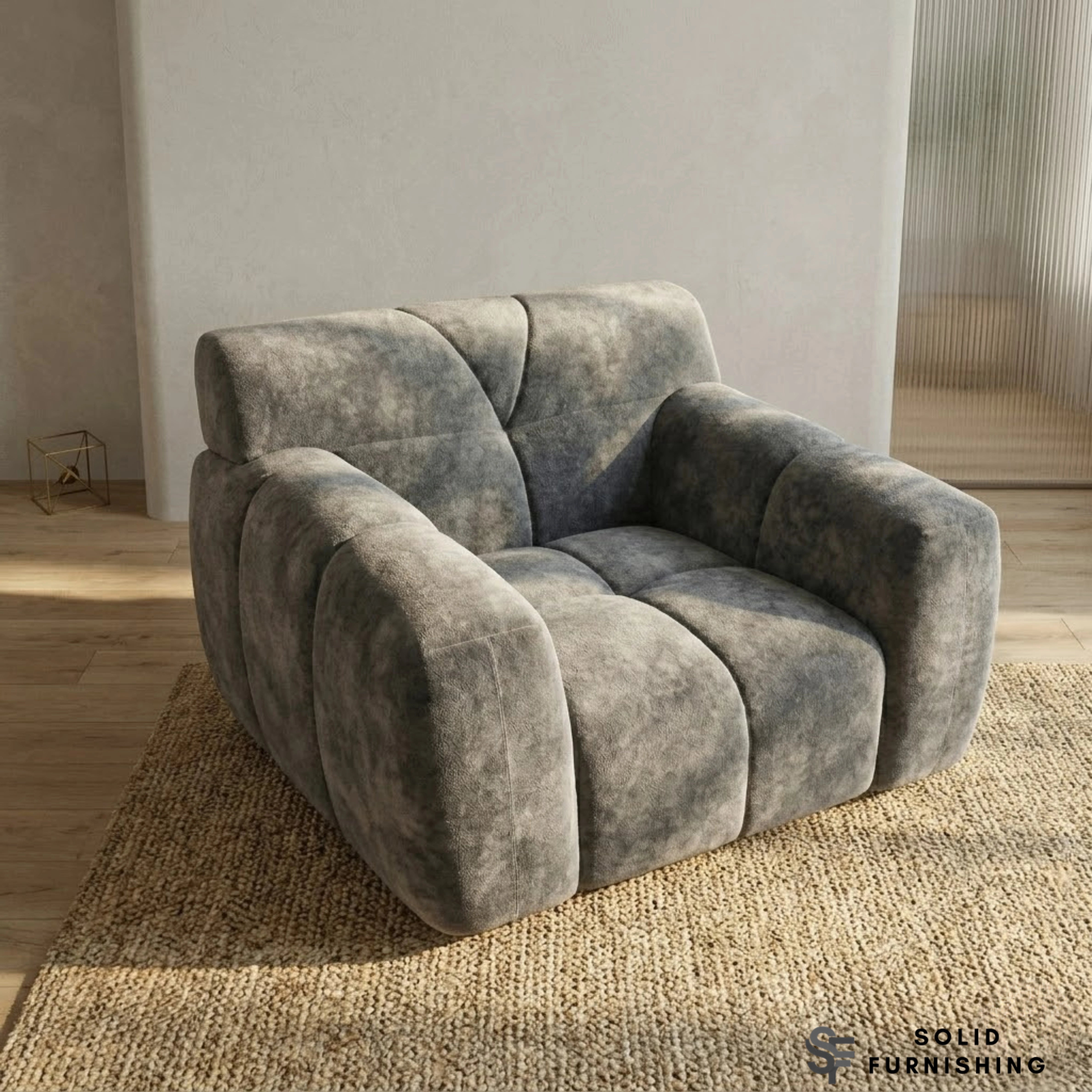 Harlem Sofa Set – Steel Grey Mermaid Velvet 3 Seater, 2 Seater, Armchair & Stool