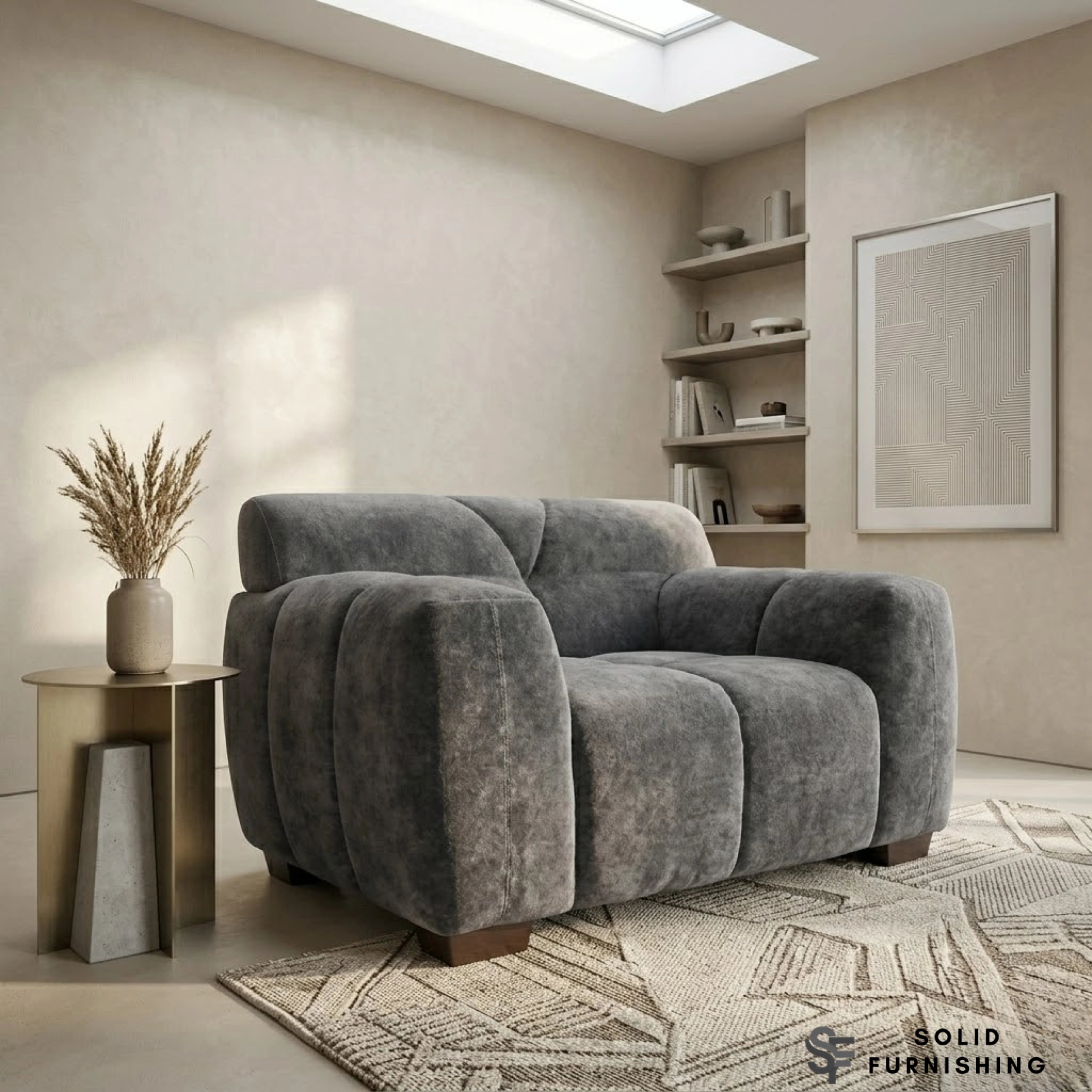 Harlem Sofa Set – Steel Grey Mermaid Velvet 3 Seater, 2 Seater, Armchair & Stool