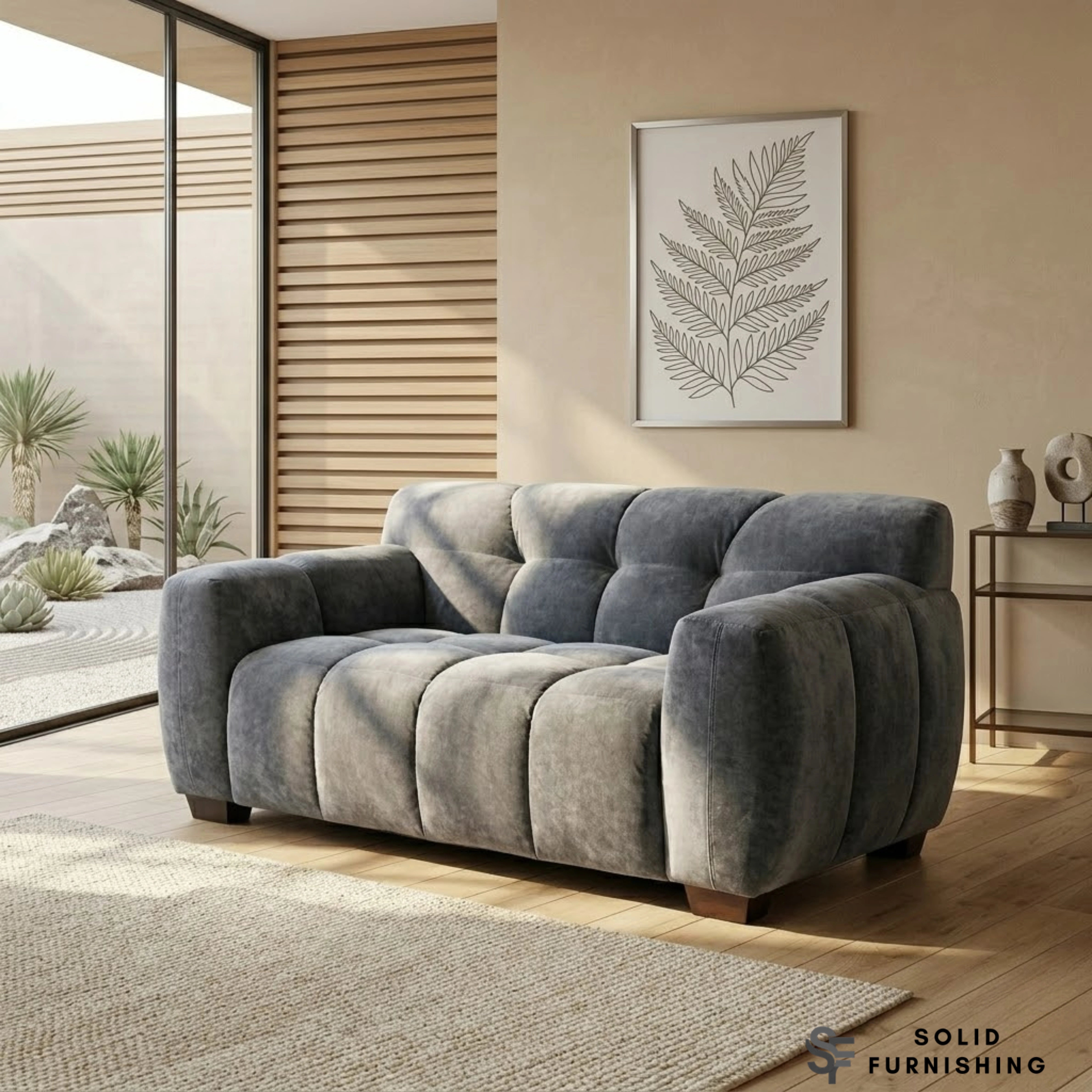 Harlem Sofa Set – Steel Grey Mermaid Velvet 3 Seater, 2 Seater, Armchair & Stool