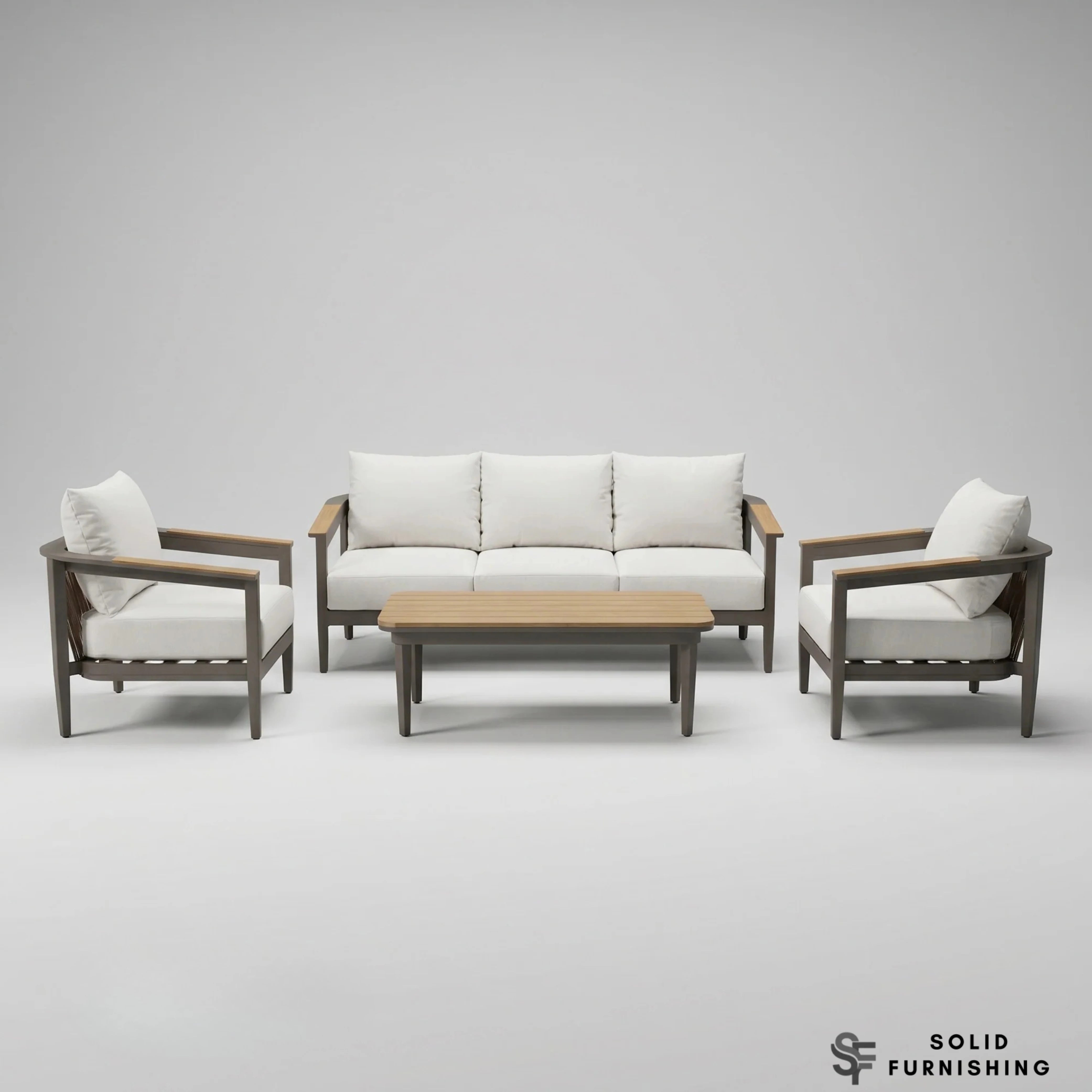 Hemera 5 Seater Luxury Garden Lounge Set – Truffle Aluminium Outdoor Sofa Set with PS Wood Coffee Table
