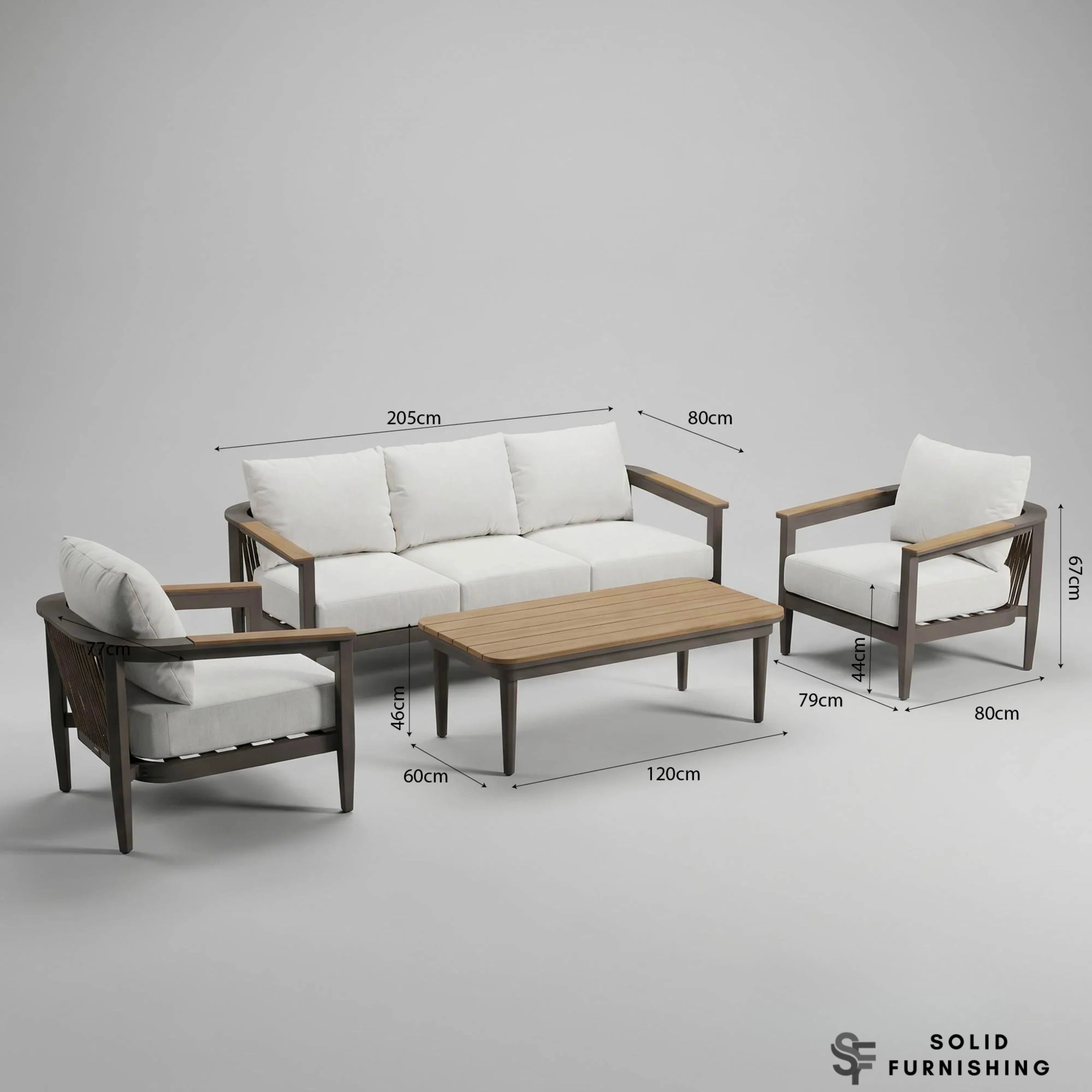 Hemera 5 Seater Luxury Garden Lounge Set – Truffle Aluminium Outdoor Sofa Set with PS Wood Coffee Table