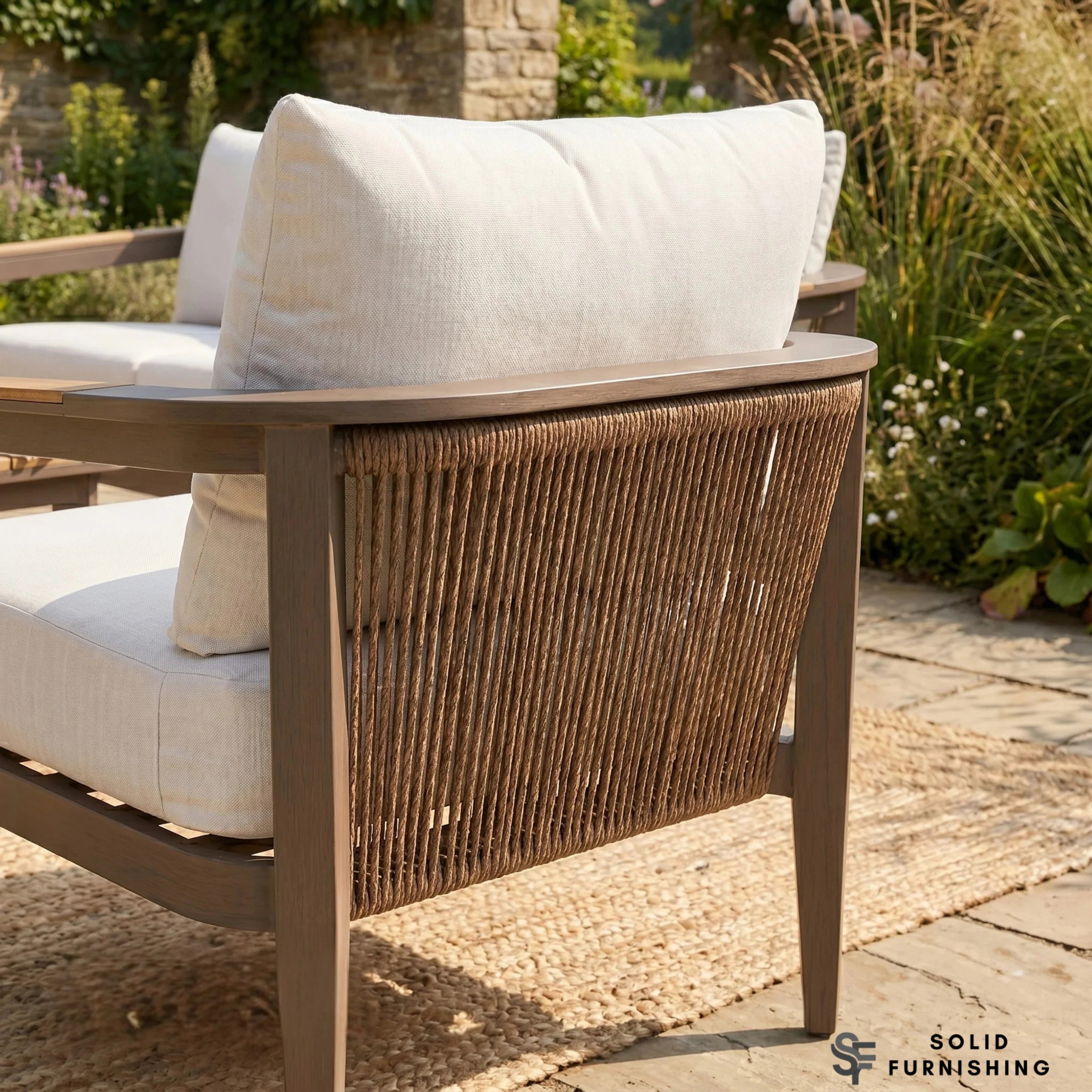 Hemera 5 Seater Luxury Garden Lounge Set – Truffle Aluminium Outdoor Sofa Set with PS Wood Coffee Table