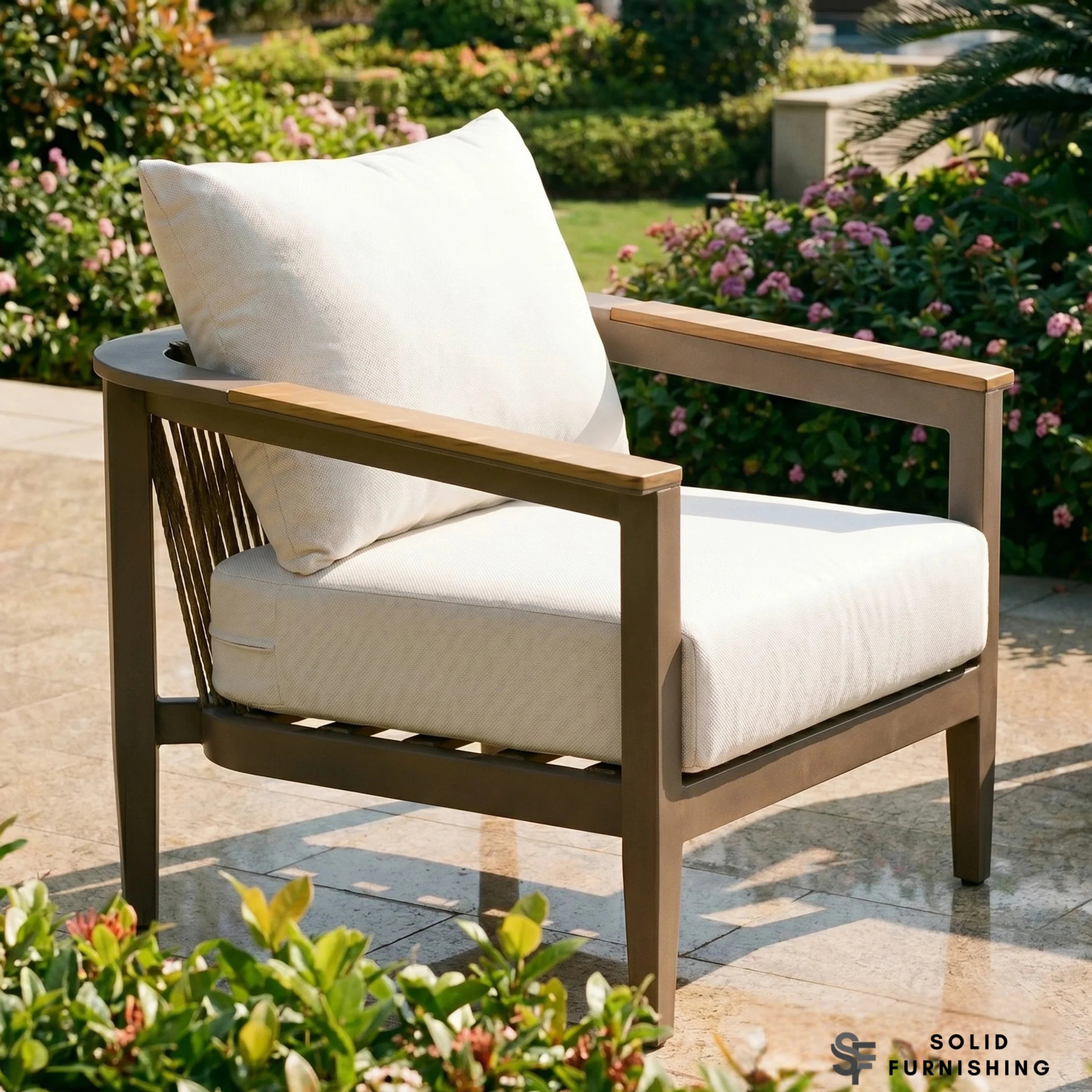 Hemera 5 Seater Luxury Garden Lounge Set – Truffle Aluminium Outdoor Sofa Set with PS Wood Coffee Table