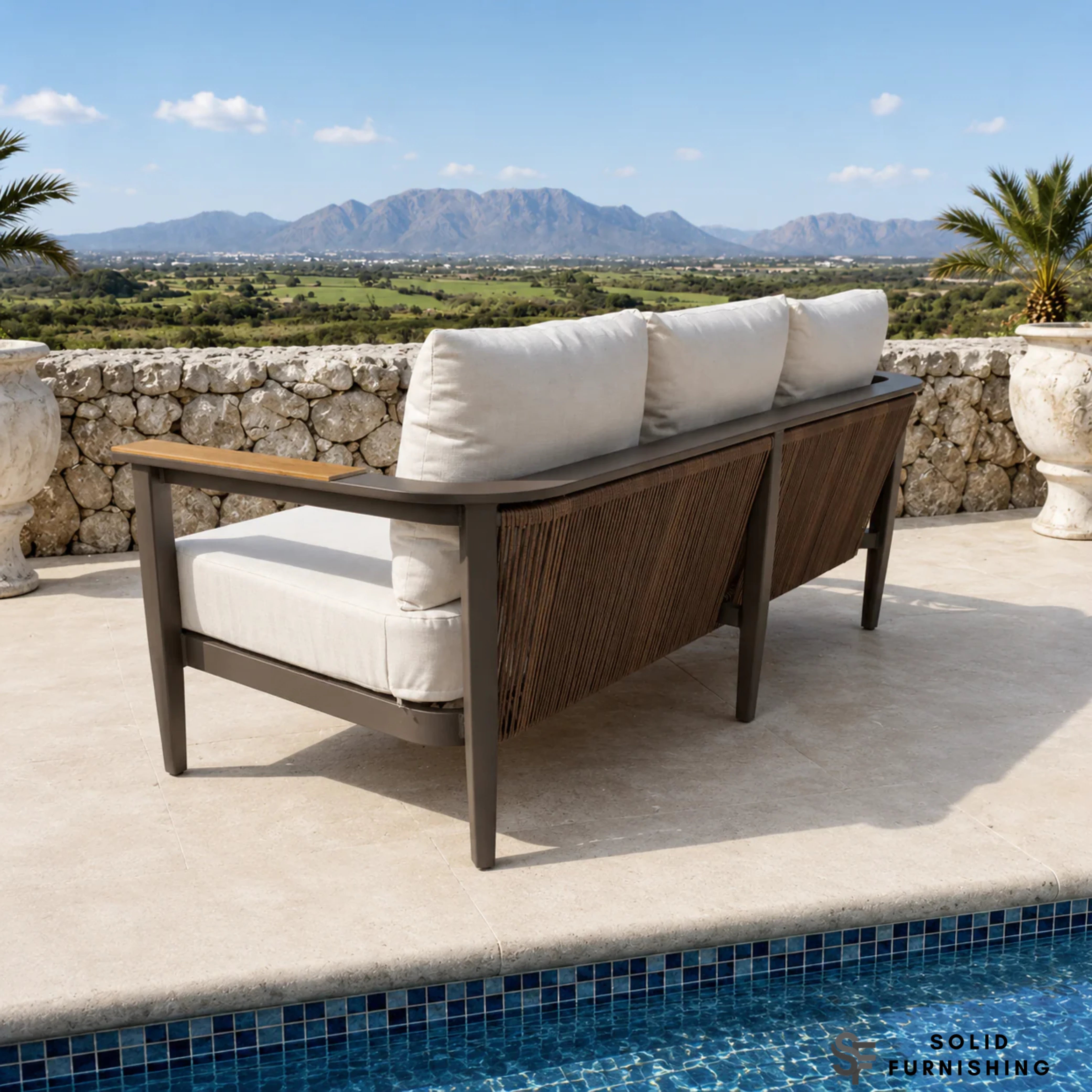 Hemera 5 Seater Luxury Garden Lounge Set – Truffle Aluminium Outdoor Sofa Set with PS Wood Coffee Table