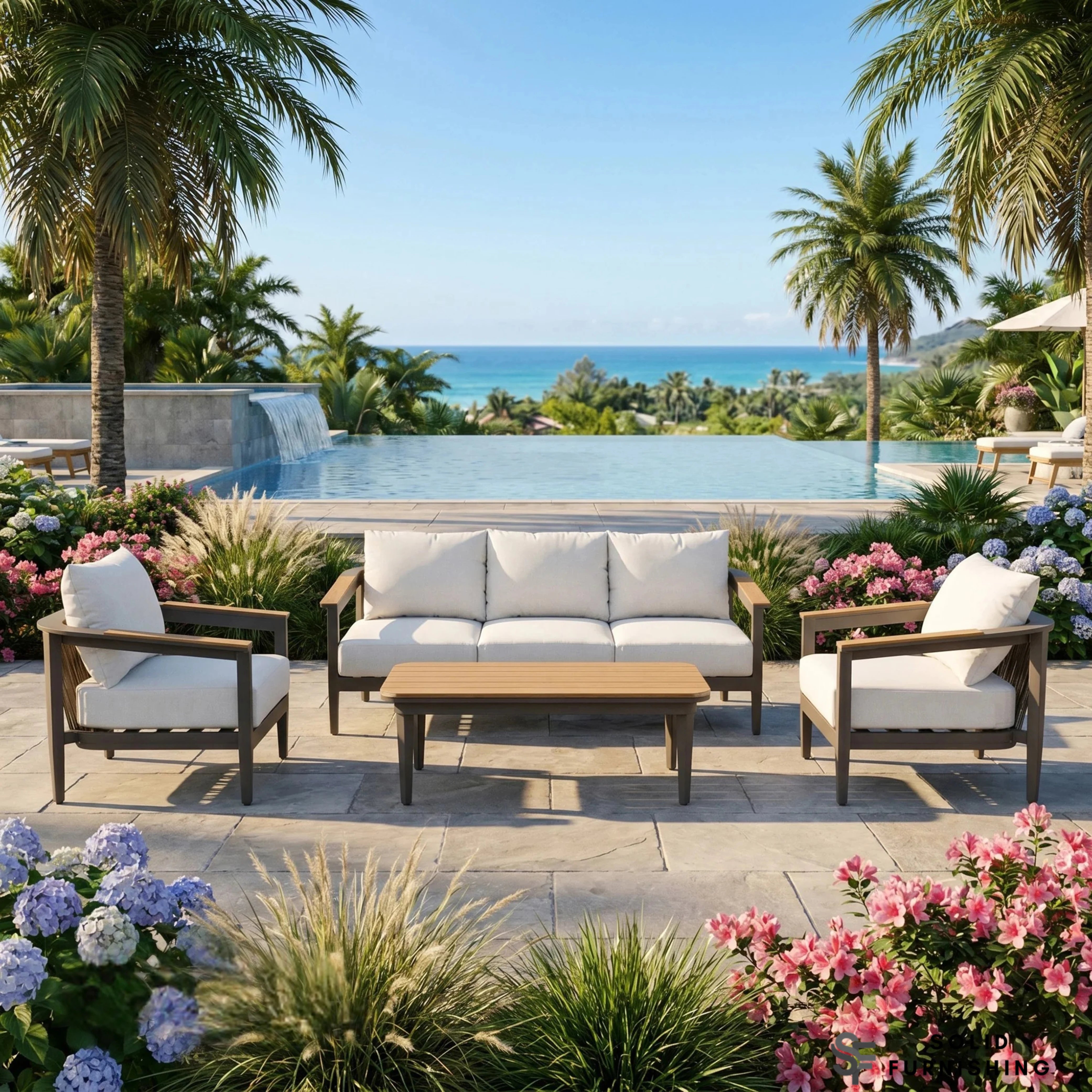Hemera 5 Seater Luxury Garden Lounge Set – Truffle Aluminium Outdoor Sofa Set with PS Wood Coffee Table