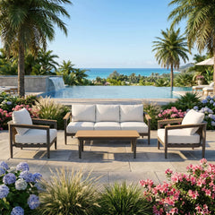 Hemera 5 Seater Luxury Garden Lounge Set – Truffle Aluminium Outdoor Sofa Set with PS Wood Coffee Table