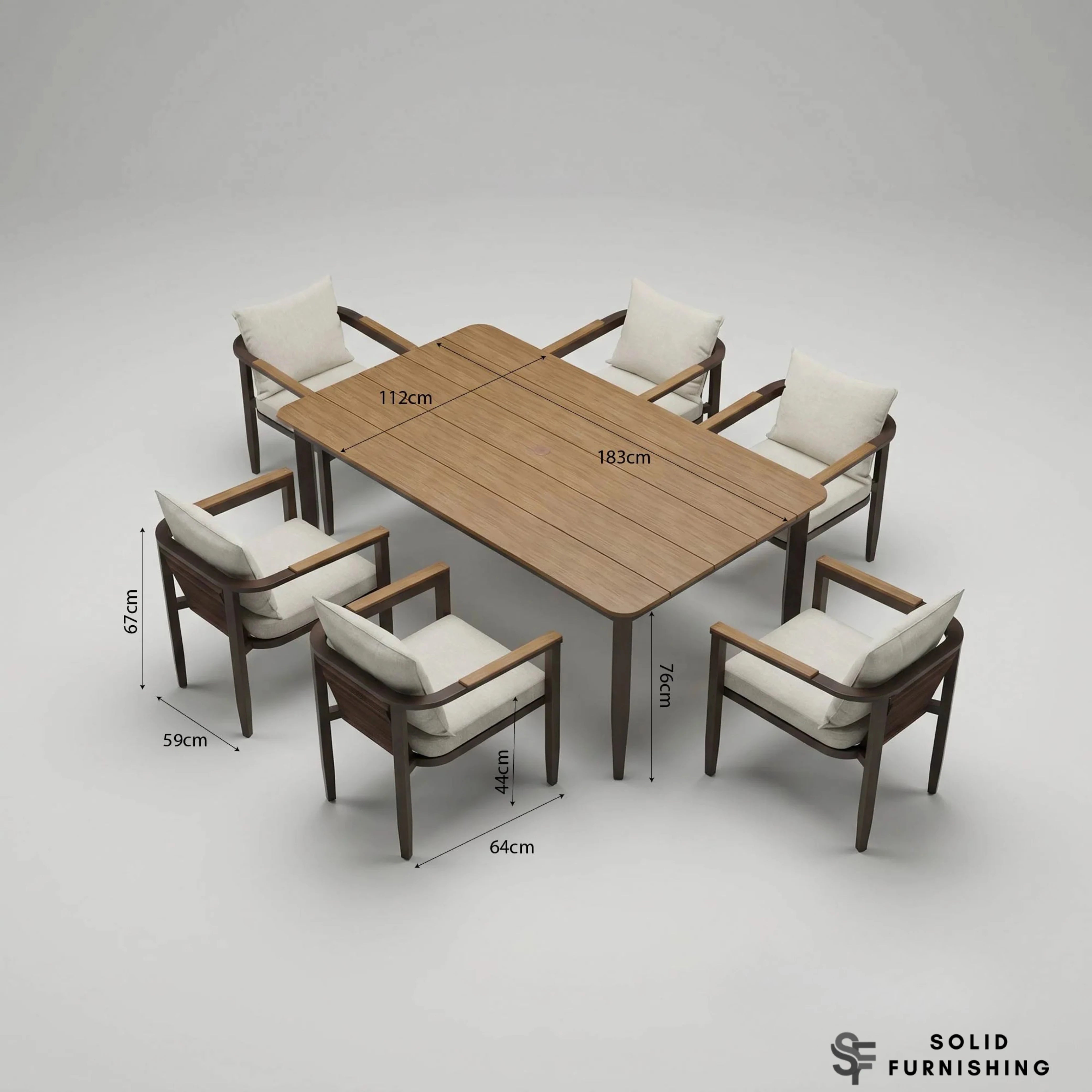 Hemera 6 Seater Luxury Garden Dining Set – Truffle Aluminium Outdoor Dining Set with PS Wood Table