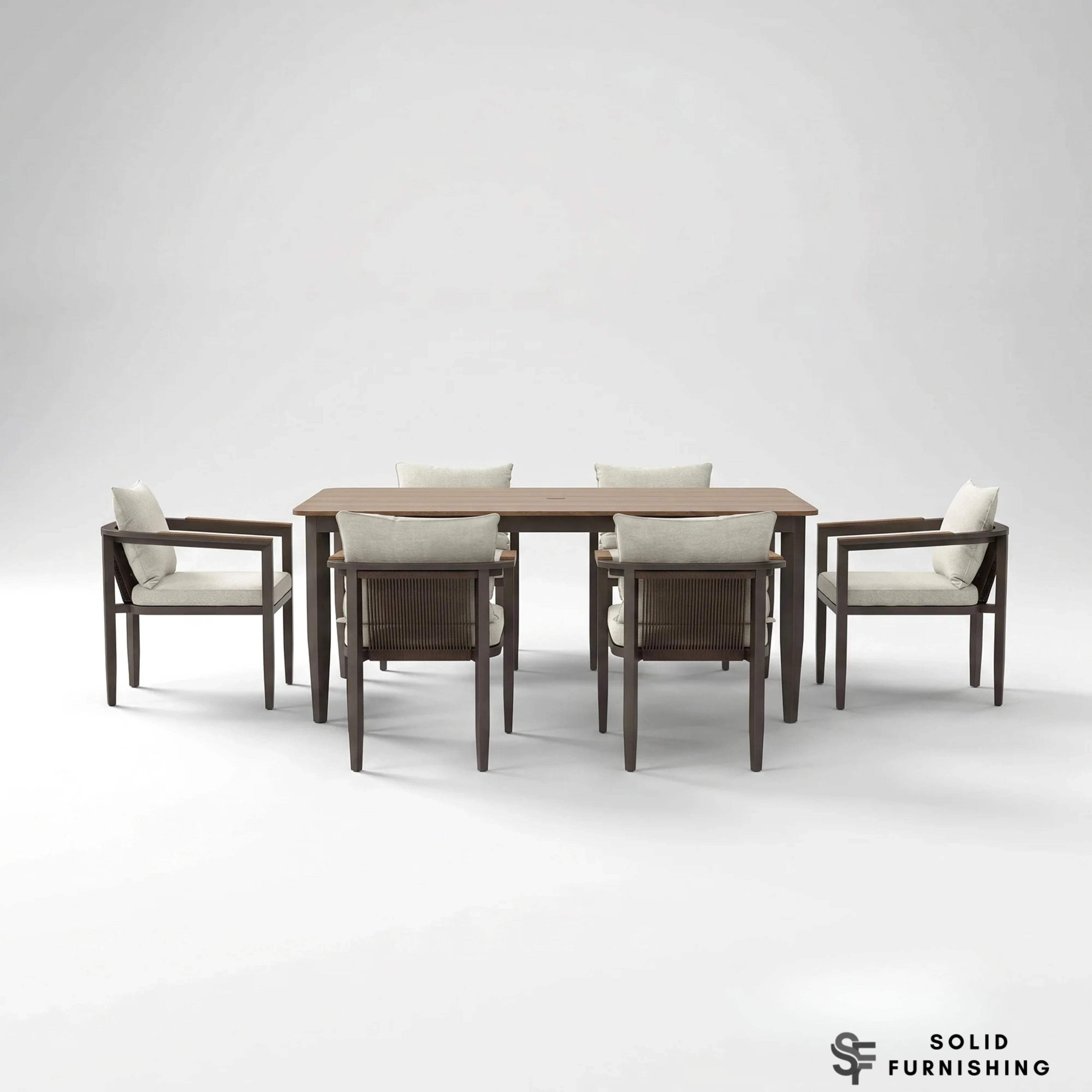 Hemera 6 Seater Luxury Garden Dining Set – Truffle Aluminium Outdoor Dining Set with PS Wood Table