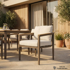 Hemera 6 Seater Luxury Garden Dining Set – Truffle Aluminium Outdoor Dining Set with PS Wood Table