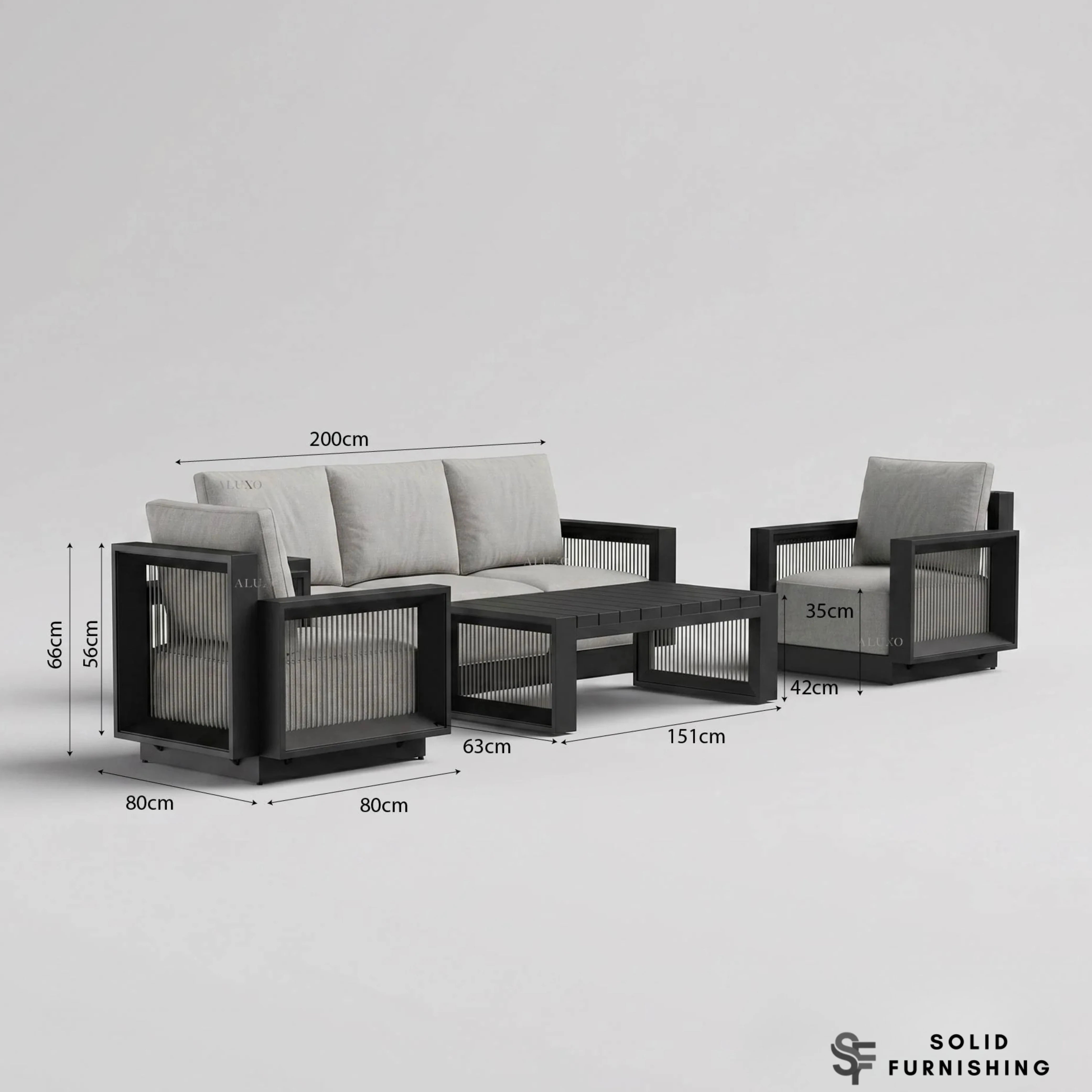 Ikos 5 Seater Luxury Garden Lounge Set – Onyx Aluminium Outdoor Sofa Set with Slat Coffee Table