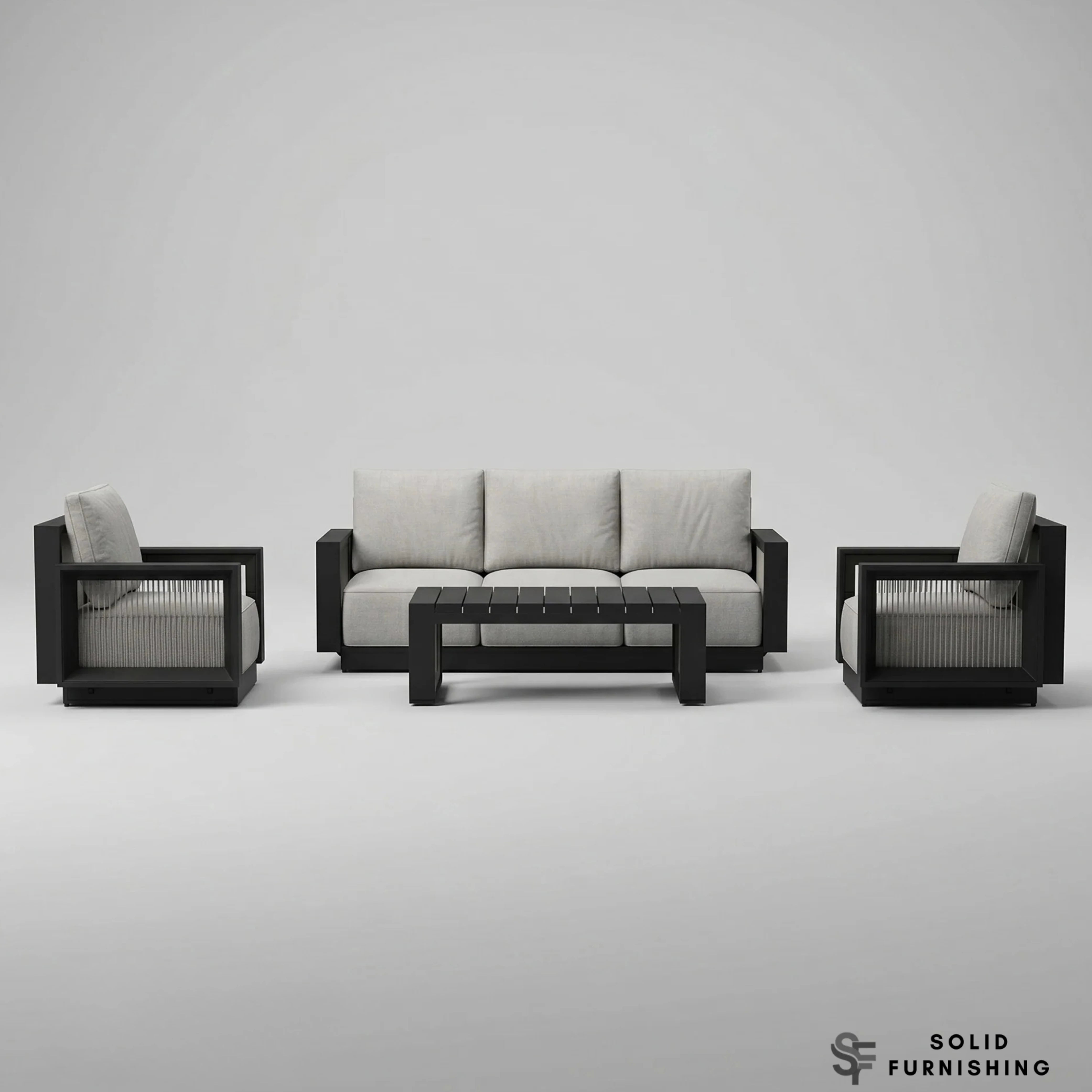Ikos 5 Seater Luxury Garden Lounge Set – Onyx Aluminium Outdoor Sofa Set with Slat Coffee Table