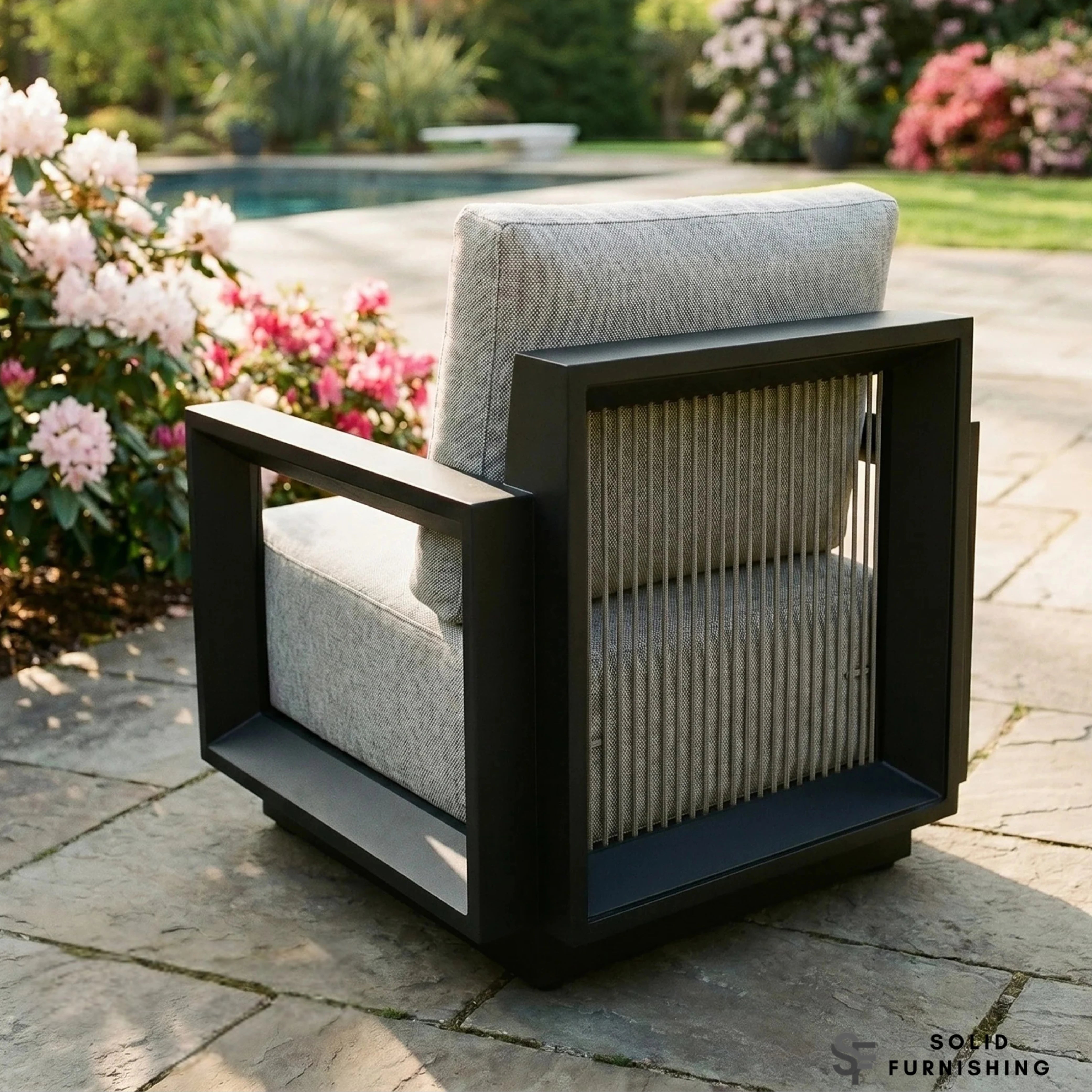 Ikos 5 Seater Luxury Garden Lounge Set – Onyx Aluminium Outdoor Sofa Set with Slat Coffee Table