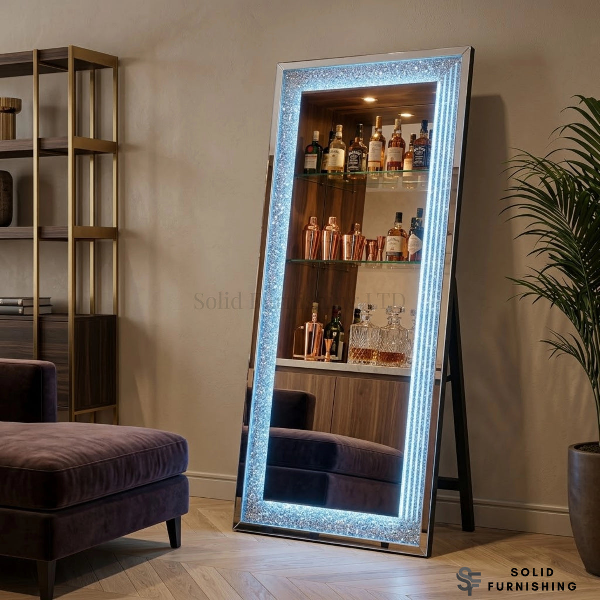 LED Crushed Diamond Standing Mirror – Full Length Floor Mirror 55 x 160cm