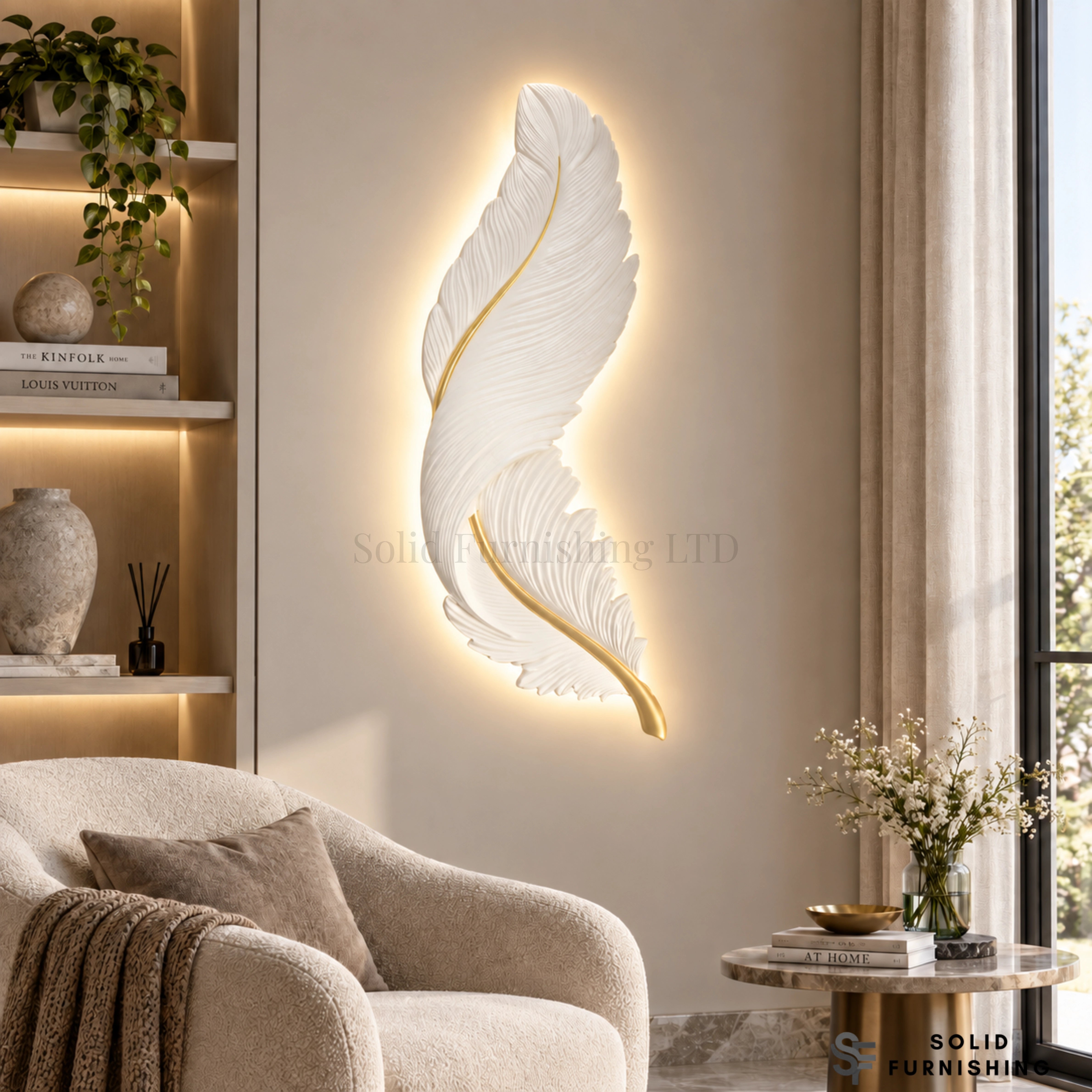 LED Feather Wall Art – 100x32cm Dimmable Light Up Wall Decor