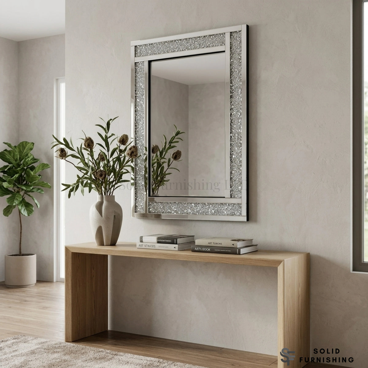 Large Crushed Diamond Wall Mirror – Silver Rectangular Decorative Mirror UK