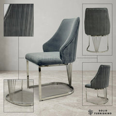 Lasco Grey Velvet Dining Chairs with Chrome Legs – Set of 2