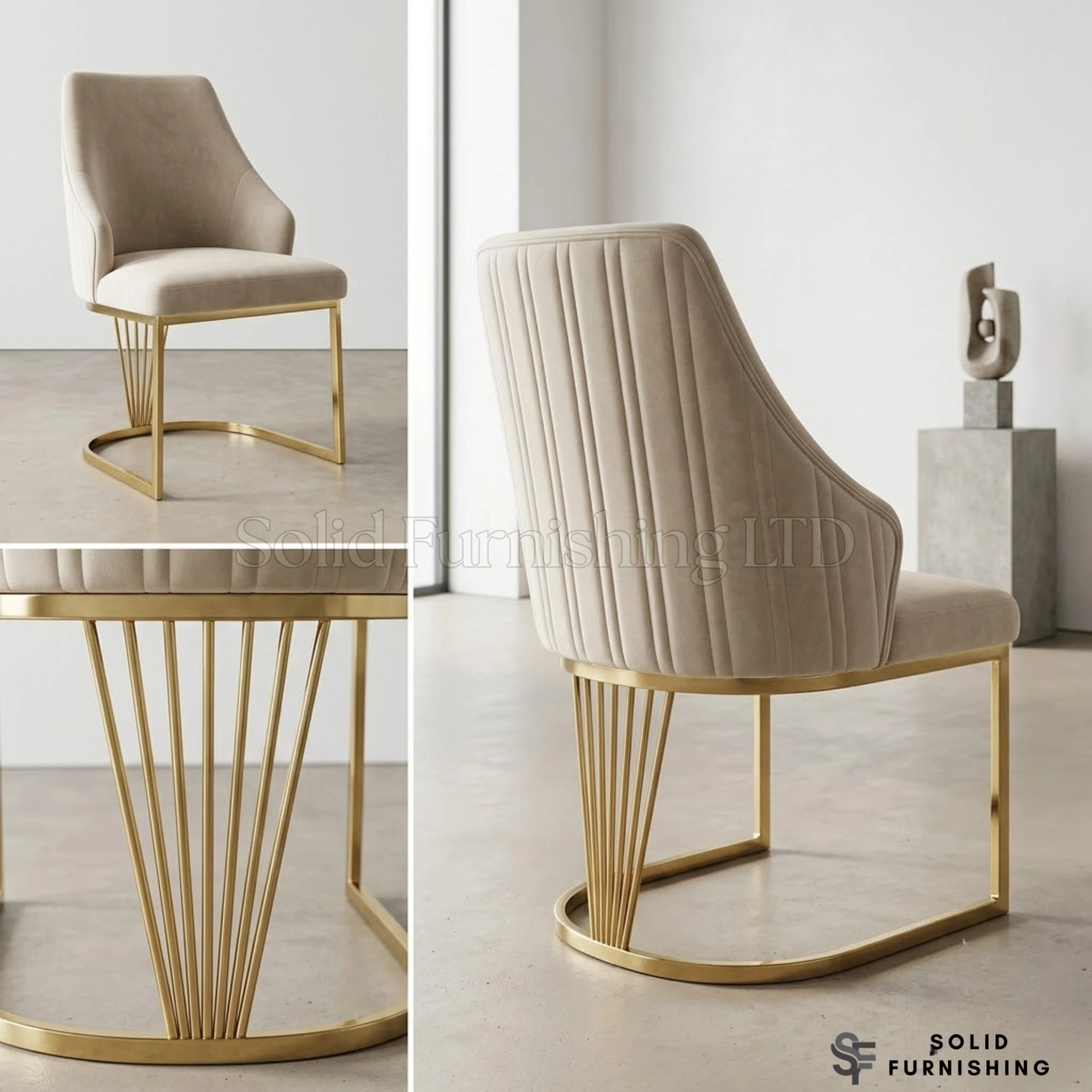Lasco Plush Velvet Dining Chairs – Black, Cream or Green With Gold Legs (Set of 2)