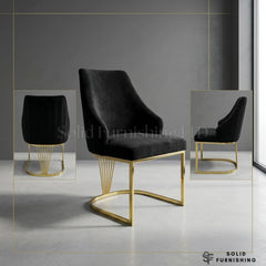 Lasco Plush Velvet Dining Chairs – Black, Cream or Green With Gold Legs (Set of 2)
