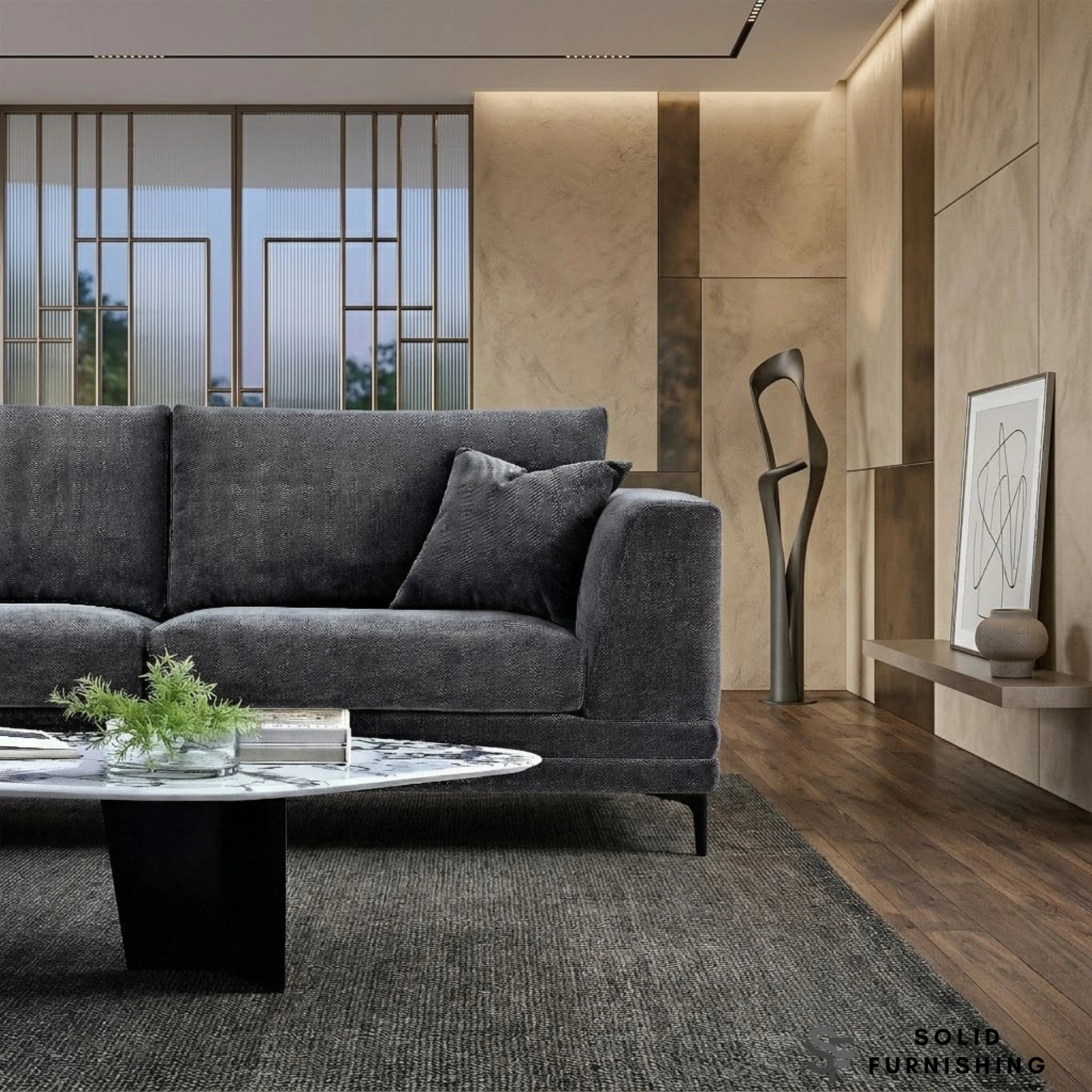 Lenox Sofa Set – Steel Grey Velvet 3 & 2 Seater Sofas UK | Mid Century Modern