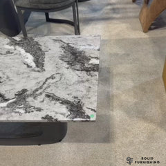 Lina 180cm Grey Marble Dining Table – Modern Sculptural Metal Base Table