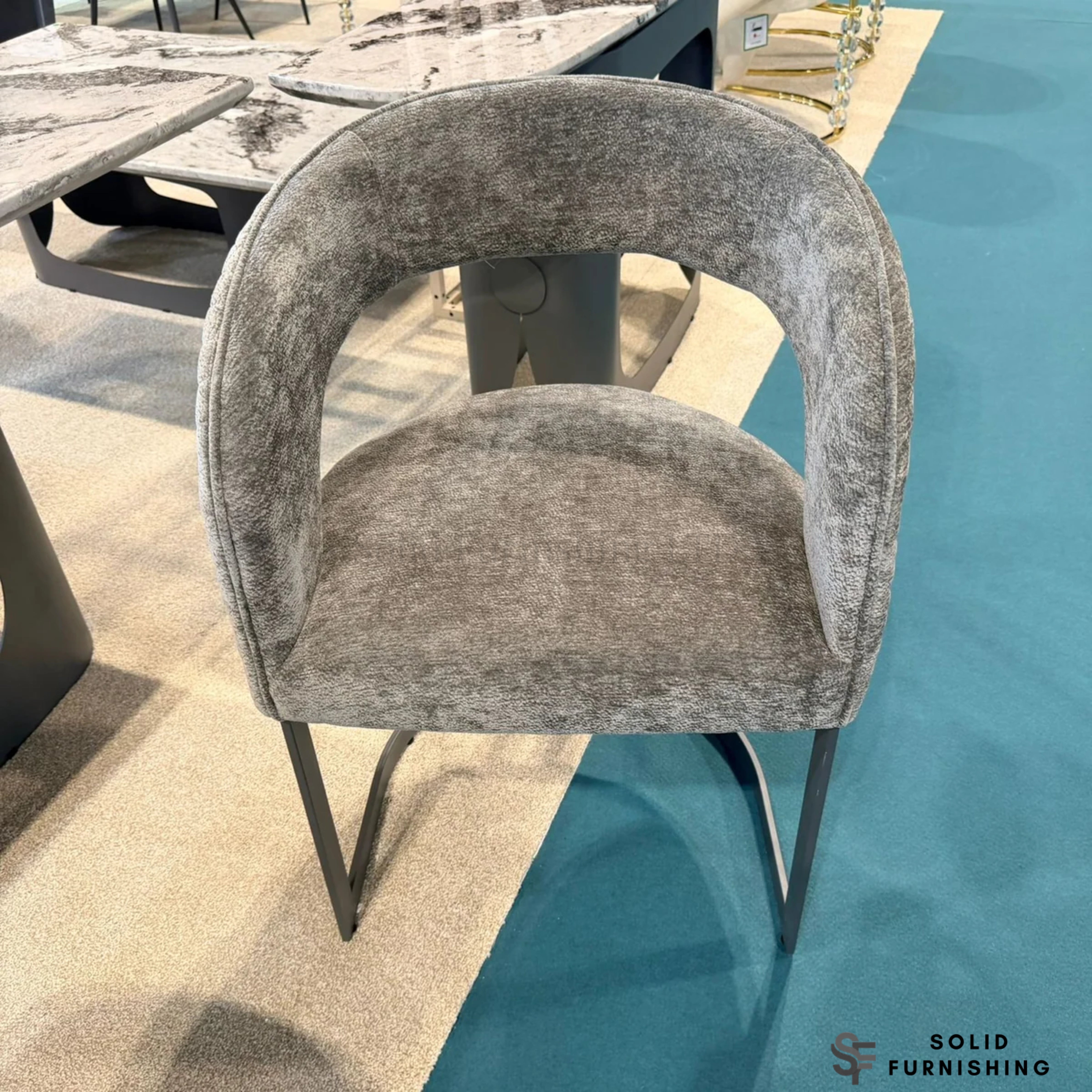 Lina 180cm Grey Marble Dining Table with Grey Bouclé Dining Chairs – Modern Dining Set UK