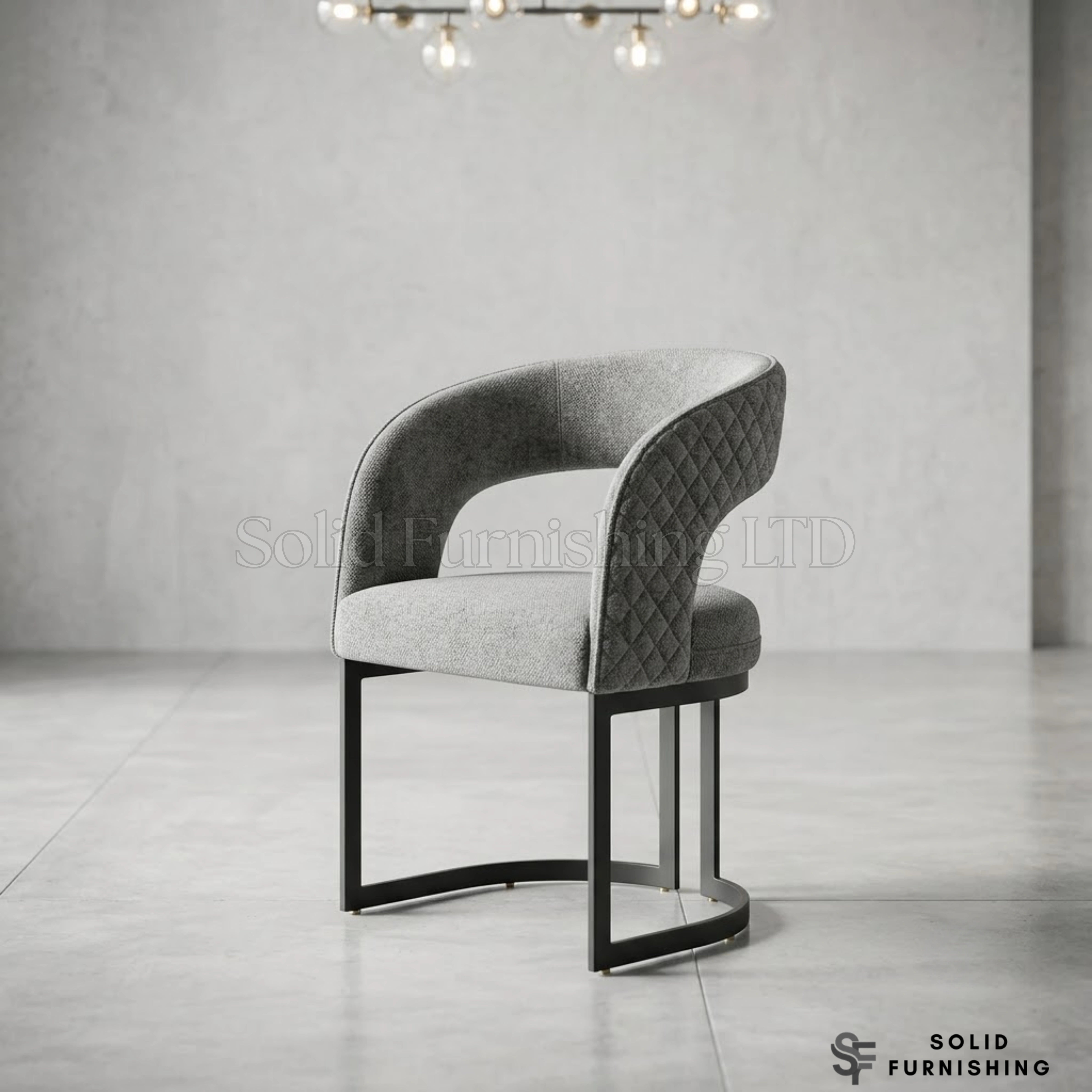 Lina Grey Bouclé Fabric Dining Chairs – Grey Metal Base (Set of 2)