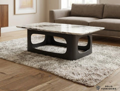 Lina Grey Marble Coffee Table – Real Marble Top with Grey Metal Base