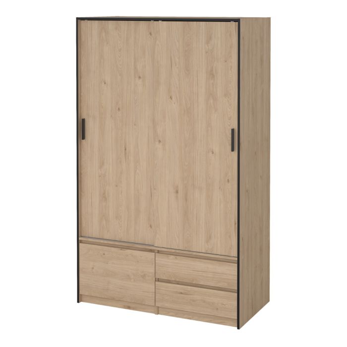 Line Oak Sliding Wardrobe with 4 Drawers – Space Saving Bedroom Storage Wardrobe
