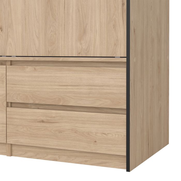 Line Oak Sliding Wardrobe with 4 Drawers – Space Saving Bedroom Storage Wardrobe