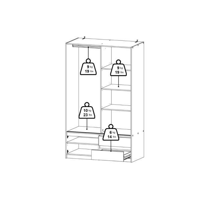 Line WardroLine Oak Sliding Wardrobe with 4 Drawers – Space Saving Bedroom Storage Wardrobebe Weight 