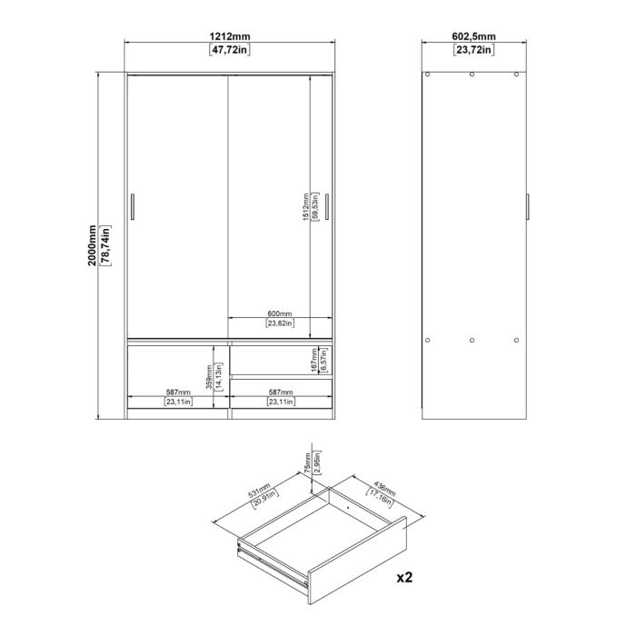 DimenLine Oak Sliding Wardrobe with 4 Drawers – Space Saving Bedroom Storage Wardrobesions of Line Wardrobe 