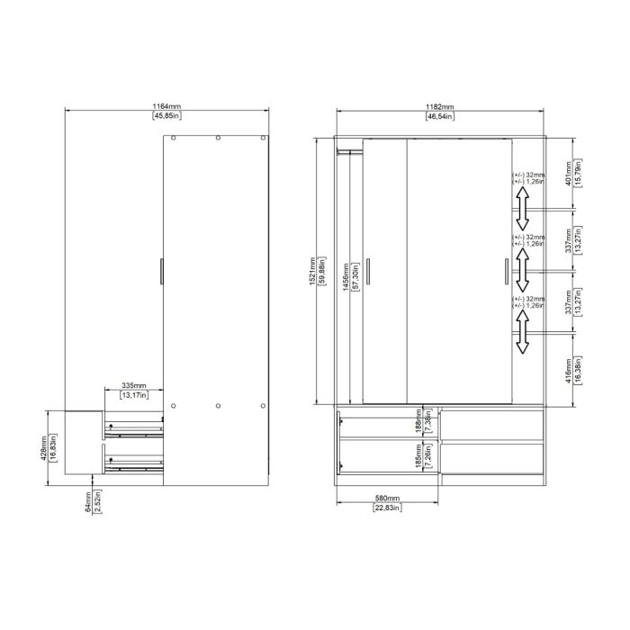 Line Oak Sliding Wardrobe with 4 Drawers – Space Saving Bedroom Storage Wardrobe