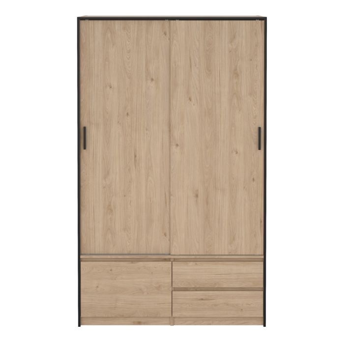 Line Oak Sliding Wardrobe with 4 Drawers – Space Saving Bedroom Storage Wardrobe