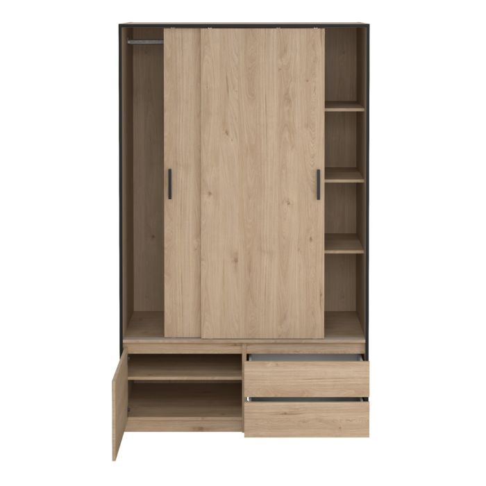 Line Oak Sliding Wardrobe with 4 Drawers – Space Saving Bedroom Storage Wardrobe