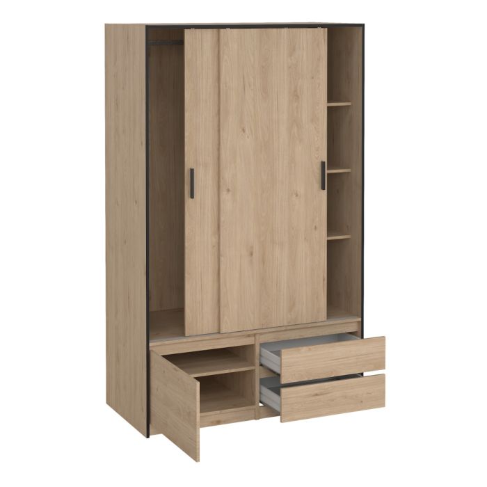 Line Oak Sliding Wardrobe with 4 Drawers – Space Saving Bedroom Storage Wardrobe