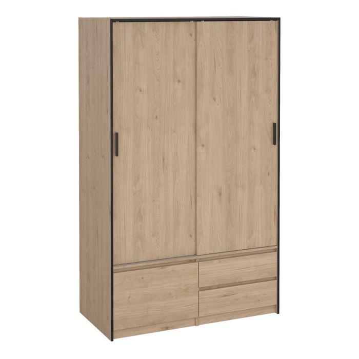Line Oak Sliding Wardrobe with 4 Drawers – Space Saving Bedroom Storage Wardrobe