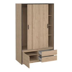 Line Oak Sliding Wardrobe with 4 Drawers – Space Saving Bedroom Storage Wardrobe