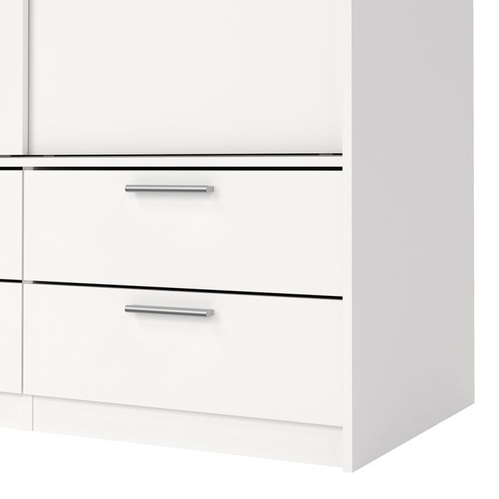 Line White 3 Sliding Door Wardrobe with 6 Drawers – Modern Bedroom Storage Wardrobe