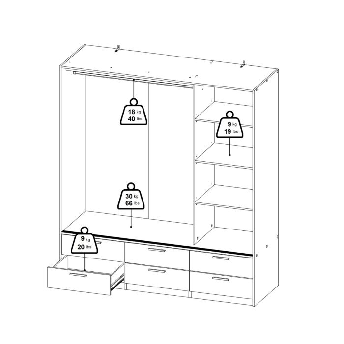 Line White 3 Sliding Door Wardrobe with 6 Drawers – Modern Bedroom Storage Wardrobe