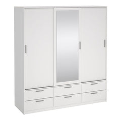 Line White 3 Sliding Door Wardrobe with 6 Drawers – Modern Bedroom Storage Wardrobe