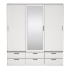 Line White 3 Sliding Door Wardrobe with 6 Drawers – Modern Bedroom Storage Wardrobe